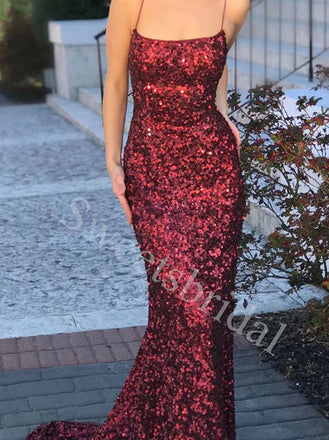 Sexy Square Spaghetti straps Mermaid Prom Dresses,SWW1780