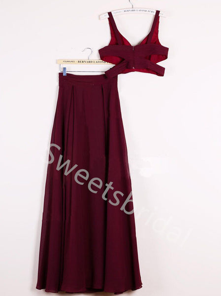 Elegant V-neck Two pieces A-line Prom Dresses,SW1745