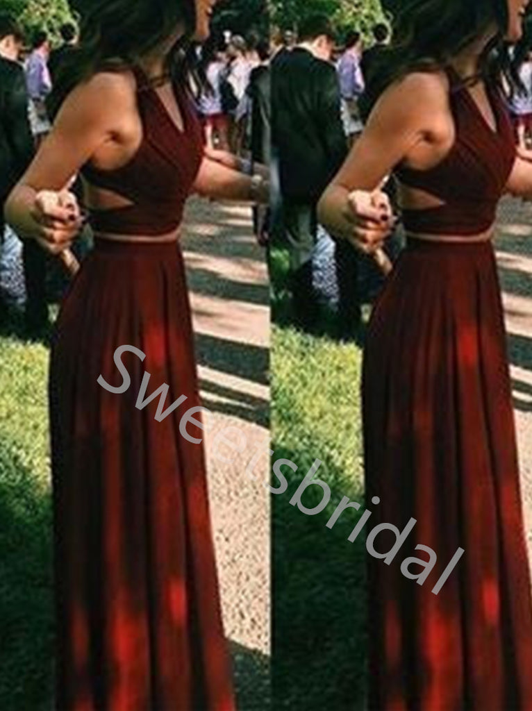 Elegant V-neck Two pieces A-line Prom Dresses,SW1745