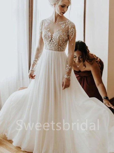 Elegant Sweetheart Long sleeves A-line Lace applique Wedding Dresses,DB0320