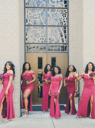 Off-shoulder Side slit Mermaid Floor-length Elegant Simple Pretty Long Bridesmaid Dresses, SWE1339