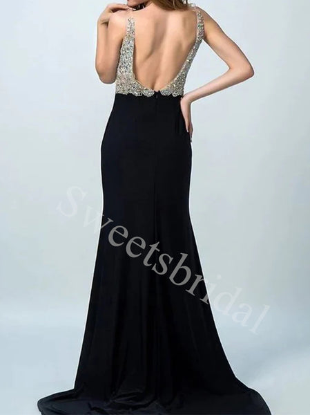 Elegant V-neck Side slit A-line Prom Dresses,SW1805