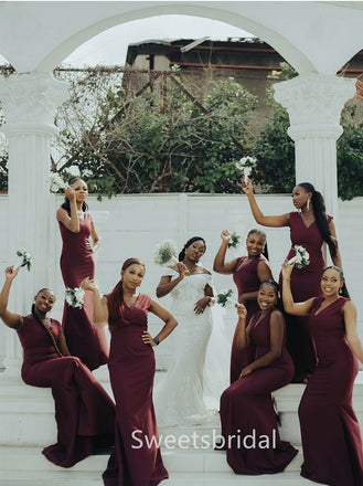 Sexy V-neck Mermaid Elegant Simple Long Bridesmaid Dresses,SWE1281