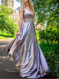 Elegant V-neck Sleeveless A-line Evening Gowns Prom Dresses,SW1912