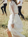 Elegant Long sleeves A-line Lace applique Wedding Dresses,DB0321