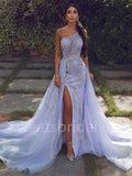 Elegant One-shoulder Side slit A-line Sleeveless Prom Dresses , SW1339