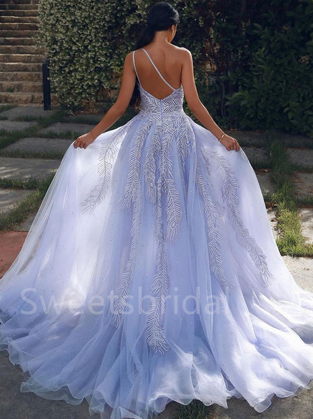 Elegant One-shoulder Side slit A-line Sleeveless Prom Dresses , SW1339