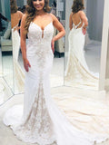 Sexy V-neck Sleeveless Mermaid Lace applique Wedding Dresses,DB0328