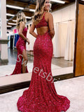 Sexy One shoulder Sleeveless Side slit Mermaid Prom Dresses,SW1706