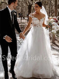 Elegant V-neck Off shoulder  A-line lace applique Wedding Dresses,DB0277