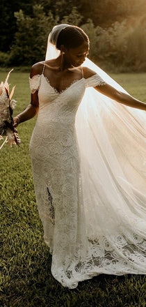 Mermaid Spaghetti Strap Lace Cheap Simple Wedding Dresses, WG198