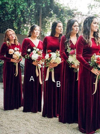 Mismatched V-neck Long sleeves Elegant Simple Long Mermaid Dressess,SWE1370