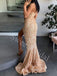 Sexy V-neck Sleeveless Side slit Mermaid Prom Dresses,SW1786