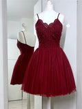 Elegant Spaghetti Strap Lace Top Tulle A Line Short Homecoming Dress, BTW211