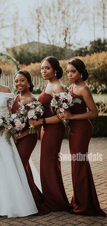 Sexy One-shoulder Mermaid Simple Long Bridesmaid Dresses,SWE1246