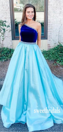 Simple One-shoulder A-line Satin Cheap Long Prom Dresses.SW1208