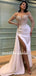 Simple Mermaid Side Slit Satin See-through Long Prom Dresses.SW1177
