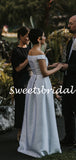 Charming V-neck Off-shoulder A-line Sleeveless Long Wedding Dresses,WD1150