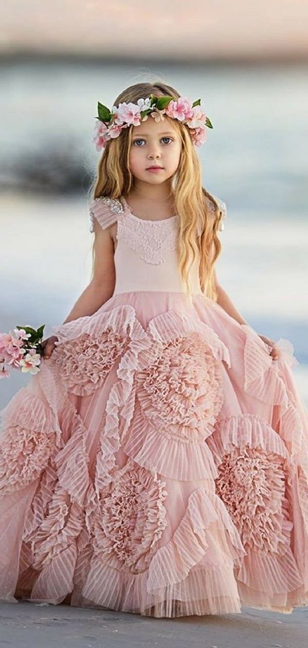 vintage flower girl dresses Long Sleeve A-line Communion Dress 2351 Pre-Order 2-3 years / Cappuccino/ Rose AsPicture (RosyBrown) The contrast of colors gives a touch of vintage but modern too Vintage Mauve Flower Girl Dresses