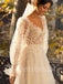 Elegant V-neck Long sleeves A-line Lace applique Wedding Dresses,DB0299