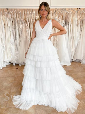 Simple V-neck A-line Wedding Dresses,  DB0241