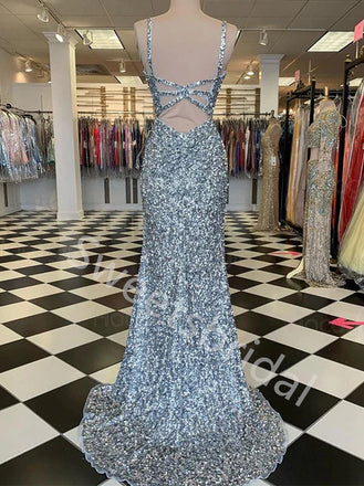 Sexy V-neck Sleeveless Side slit Mermaid Prom Dresses,SW1714