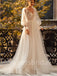 Elegant V-neck Long sleeves A-line Lace applique Wedding Dresses,DB0299