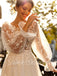 Elegant V-neck Long sleeves A-line Lace applique Wedding Dresses,DB0299