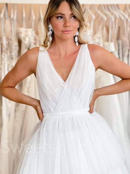Simple V-neck A-line Wedding Dresses,  DB0241