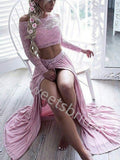 Sexy Long sleeves Side slit Two pieces A-line Prom Dresses,SW1746