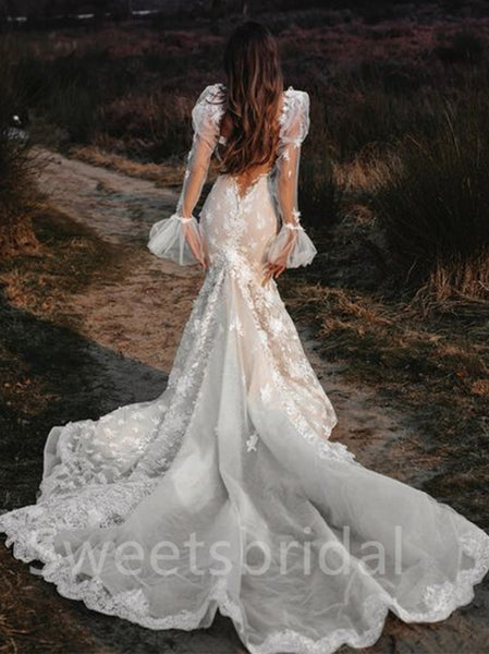 Sexy V-neck Long sleeves Mermaid Wedding Dresses,DB0198
