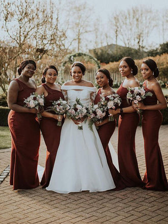 Sexy One-shoulder Mermaid Simple Long Bridesmaid Dresses,SWE1246