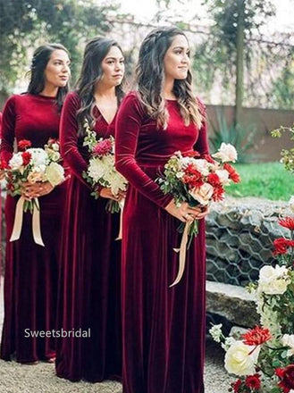 Mismatched V-neck Long sleeves Elegant Simple Long Mermaid Dressess,SWE1370