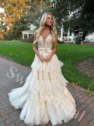 Elegant V-neck Sleeveless A-line Long Prom Dress,SW1942
