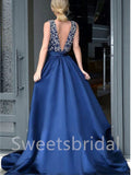 Elegant V-neck Sleeveless A-line Prom Dresse, SW1540