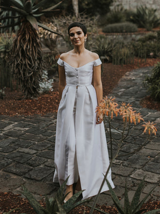 Charming V-neck Off-shoulder A-line Sleeveless Long Wedding Dresses,WD1150