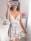 Elegant V Neck Backless Lace A Line Short Homecoming Dress, BTW216