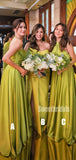 Mismatched A-line Satin Simple Charming Long Bridesmaid Dresses,SWE1250
