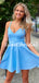 Simple V-neck Spaghetti Strap Mini Short Homecoming Dresses, BTW305