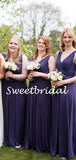 Charming V-neck Floor-length Sleeveless Long Bridesmaid Dresses, SW1124