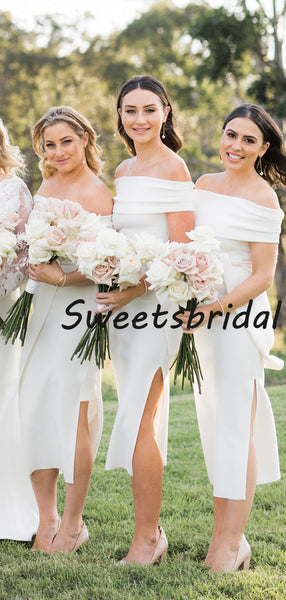 Simple Sexy Straight Satin Side Slit Party Dresses Bridesmaid Dresses, SW1100