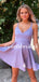 Simple V-neck Spaghetti Strap Mini Short Homecoming Dresses, BTW305