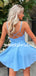 Simple V-neck Spaghetti Strap Mini Short Homecoming Dresses, BTW305