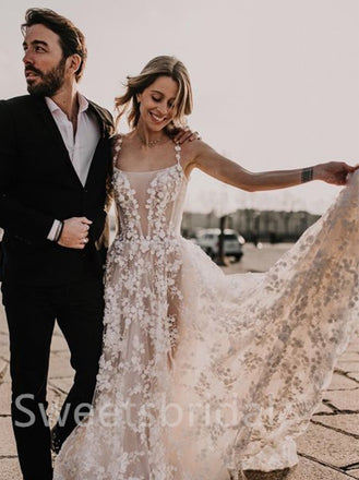 Sexy Spaghetti straps Square neckline A-line Wedding Dresses, DB0199