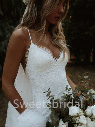 Sexy Spaghetti straps V-neck Mermaid Lace applique Wedding Dresses,DB0304