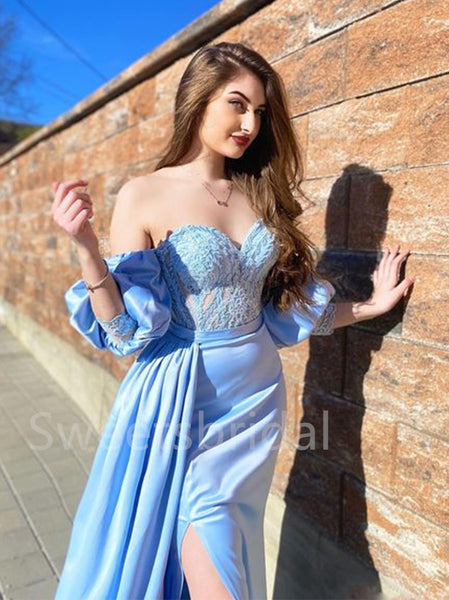 Elegant Sweetheart Off-shoulder Side slit A-line  Prom Dresses , SW1328