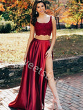 Sexy Sleeveless Side slit Two pieces A-line Prom Dresses,SW1747