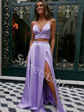 Sexy Spaghetti straps Side slit Two pieces A-line Prom Dresses,SW1748
