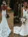 Sexy Spaghetti straps V-neck Mermaid Lace applique Wedding Dresses,DB0304