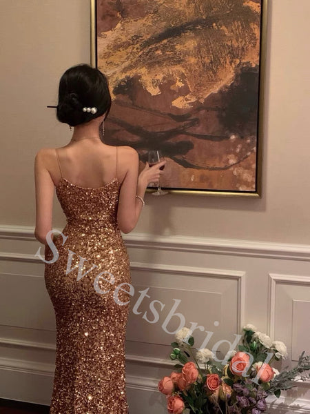 Sexy Square Sleeveless Side slit Sheath Long Prom Dress,SW1949